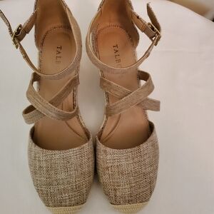 Talbots Neutral Beige Strappy Espadrille Wedges